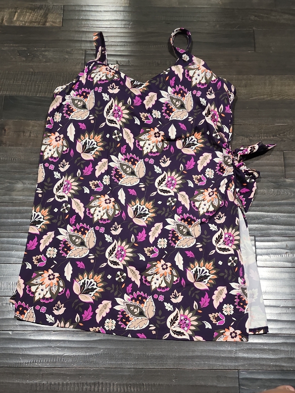 Lands End Floral Purple Tie-Side Bathing Suit Gorgeous Colors